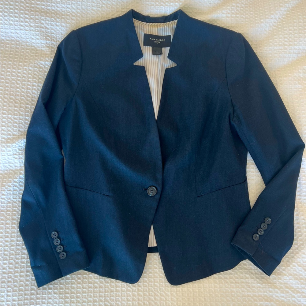 Sold - *EUC* Ann Taylor Stand Collar Blazer - Navy Blue